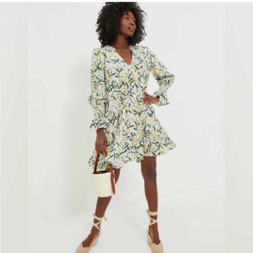 Pomander Place Tuckernuck Floral Long Sleeve Dress in Green and Yellow